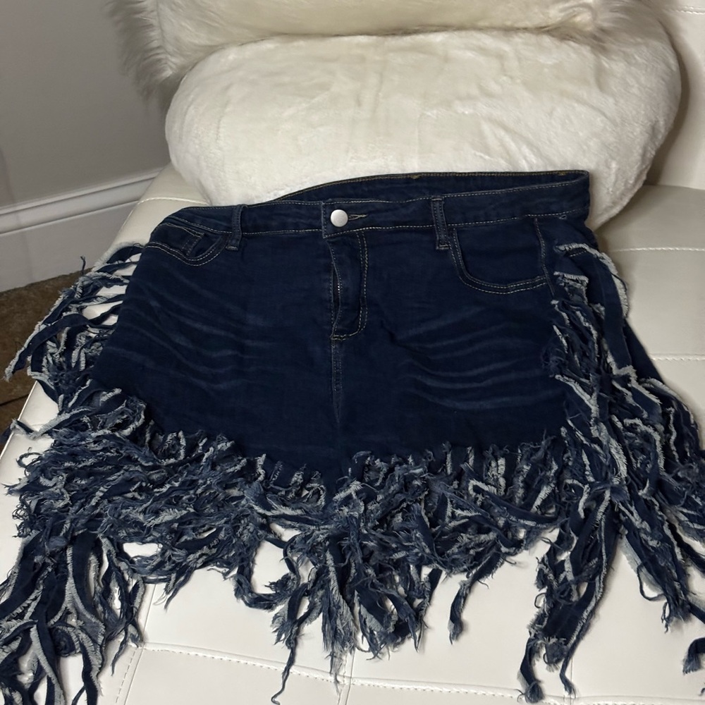Fringed Denim Skirt
